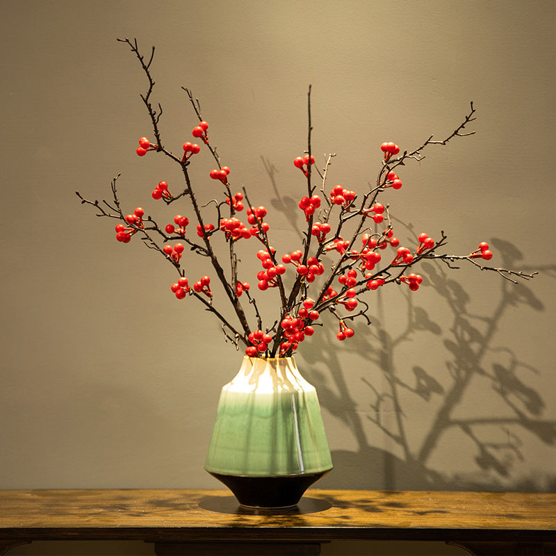 Artificial Red Fortune Fruit in Green Jade Ceramic Vase - 21.5&