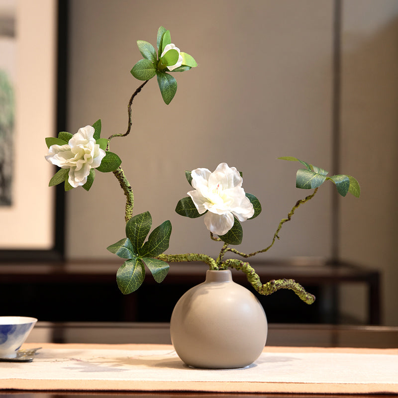Azalea Artificial Flower Arrangement in Small Gray Oval Vase - 12.5&