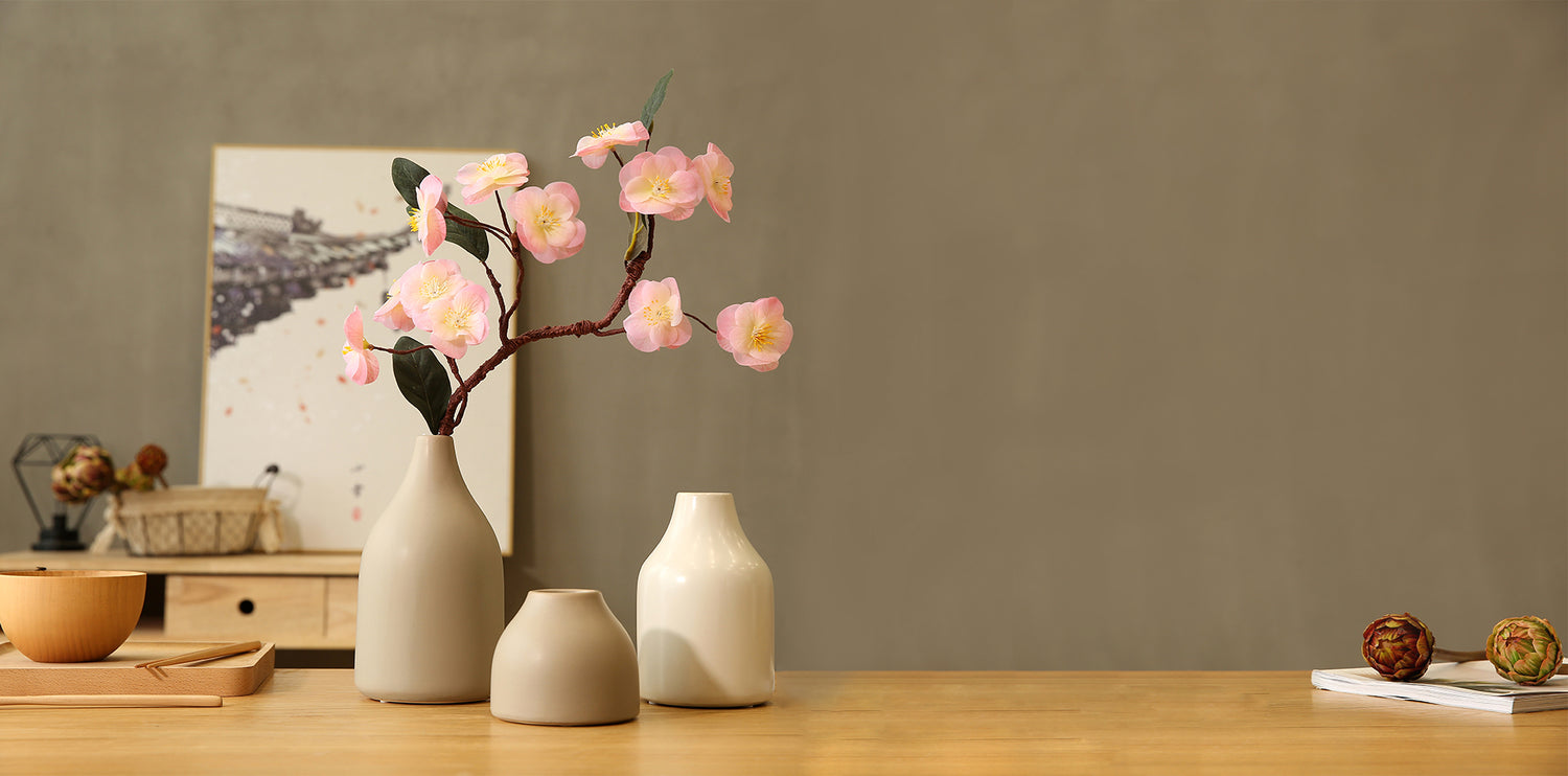 Japanese cherry blossom flower arrangement, realistic, high-quality silk and artificial plants