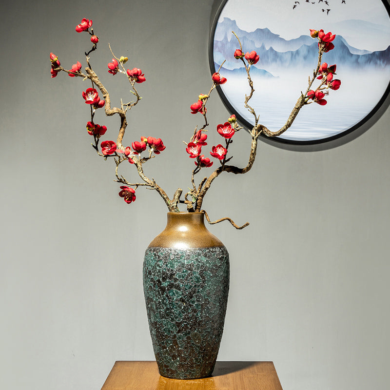 Plum Blossom Faux Flower Arrangement in Bubble Glaze Vase - 22.5&